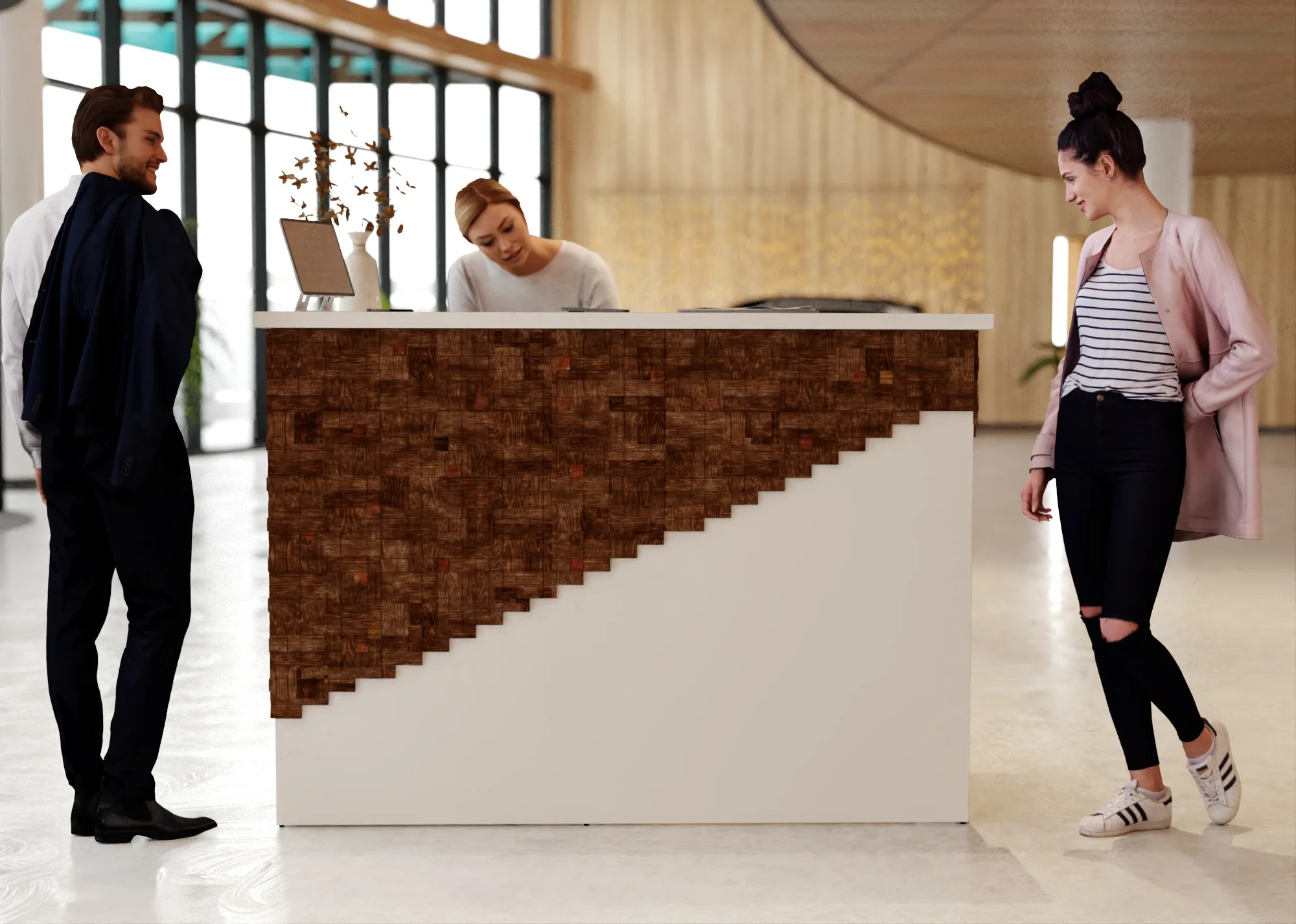 Lada recepcyjna z mozajką drewnianą